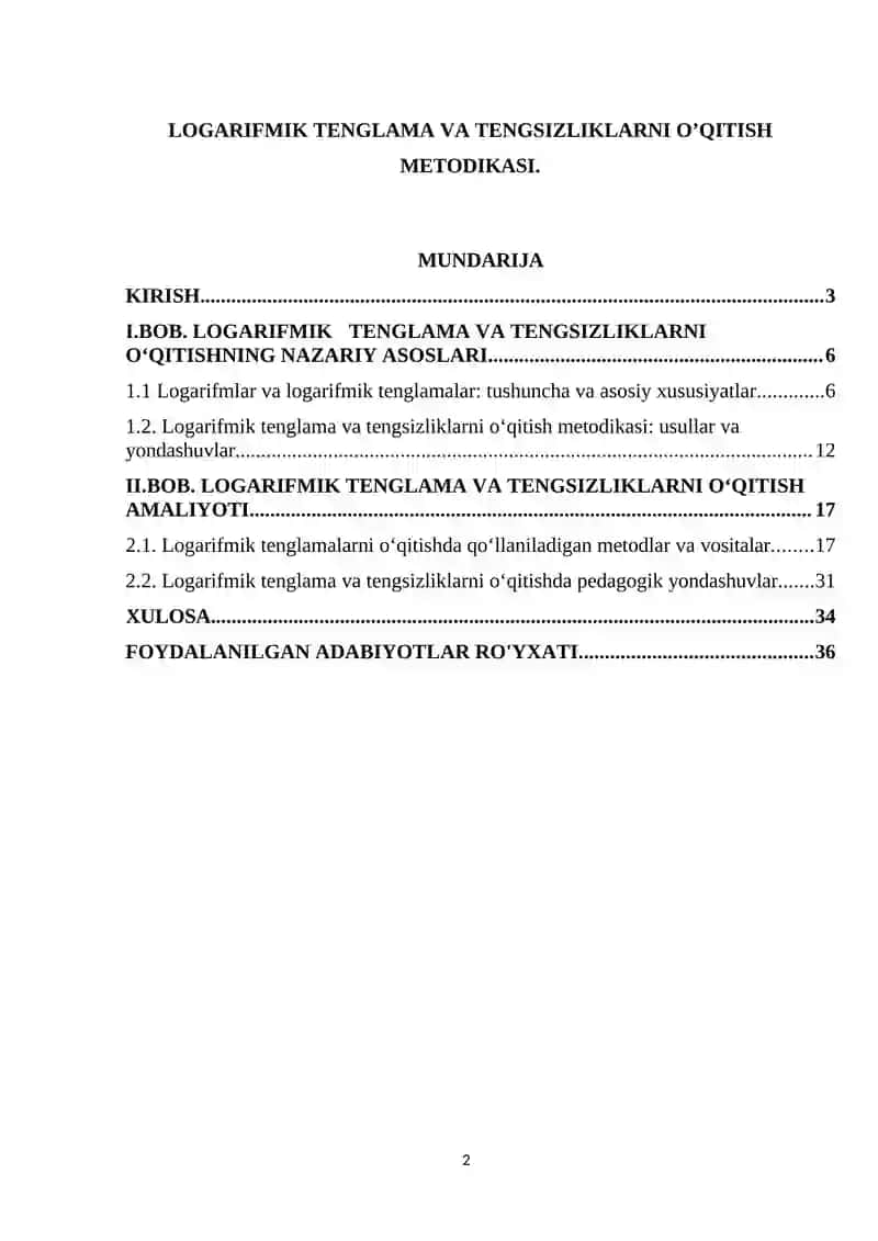 Logarifmik tenglama va tengsizliklarni o'qitish metodikasi 2