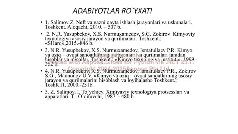 Neft va gazni qayta ishlash jarayonlari va uskunalari 2
