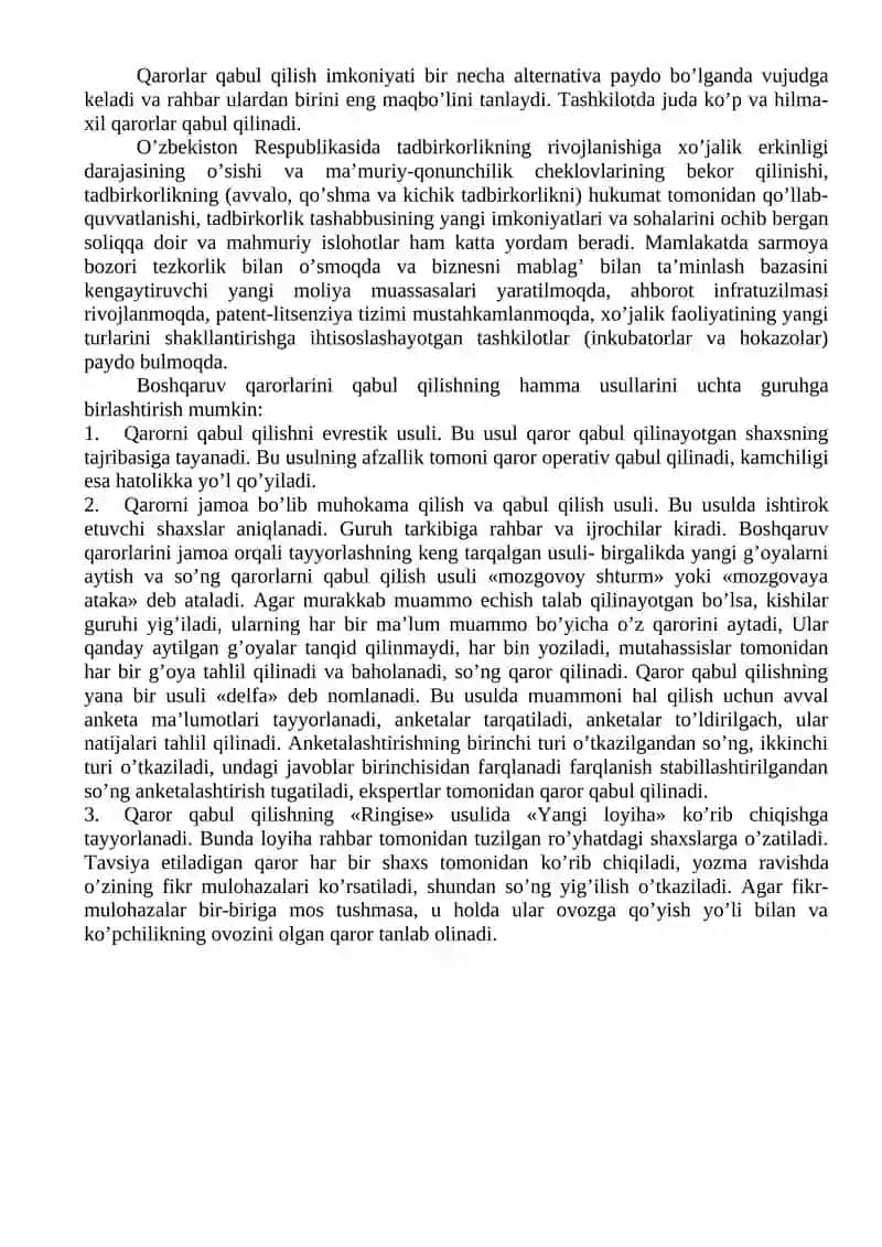 Tadbirkorlik bilan shug’ullanish qarori 2