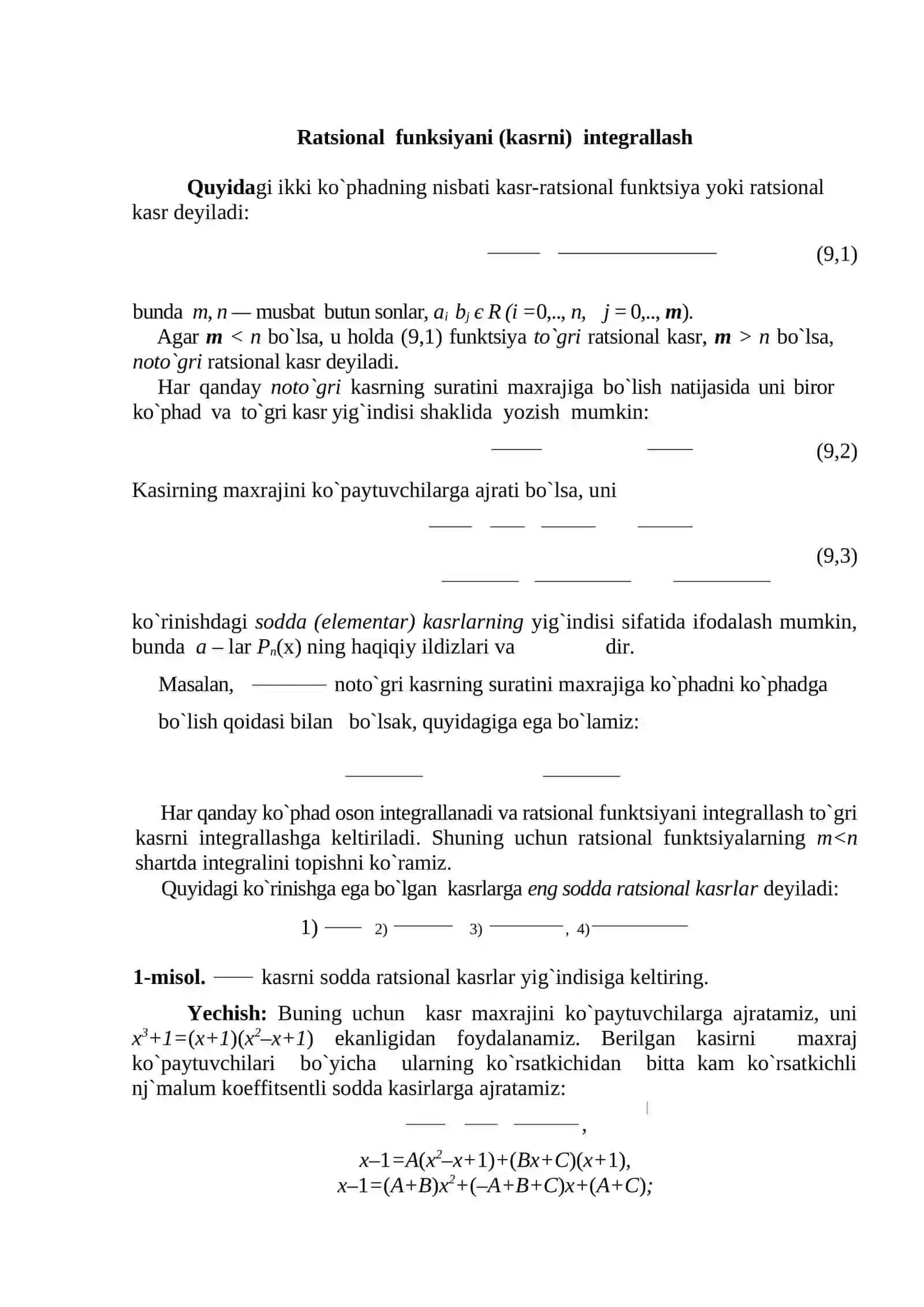 Ratsional funksiyalarni (kasrni) integrallash 2