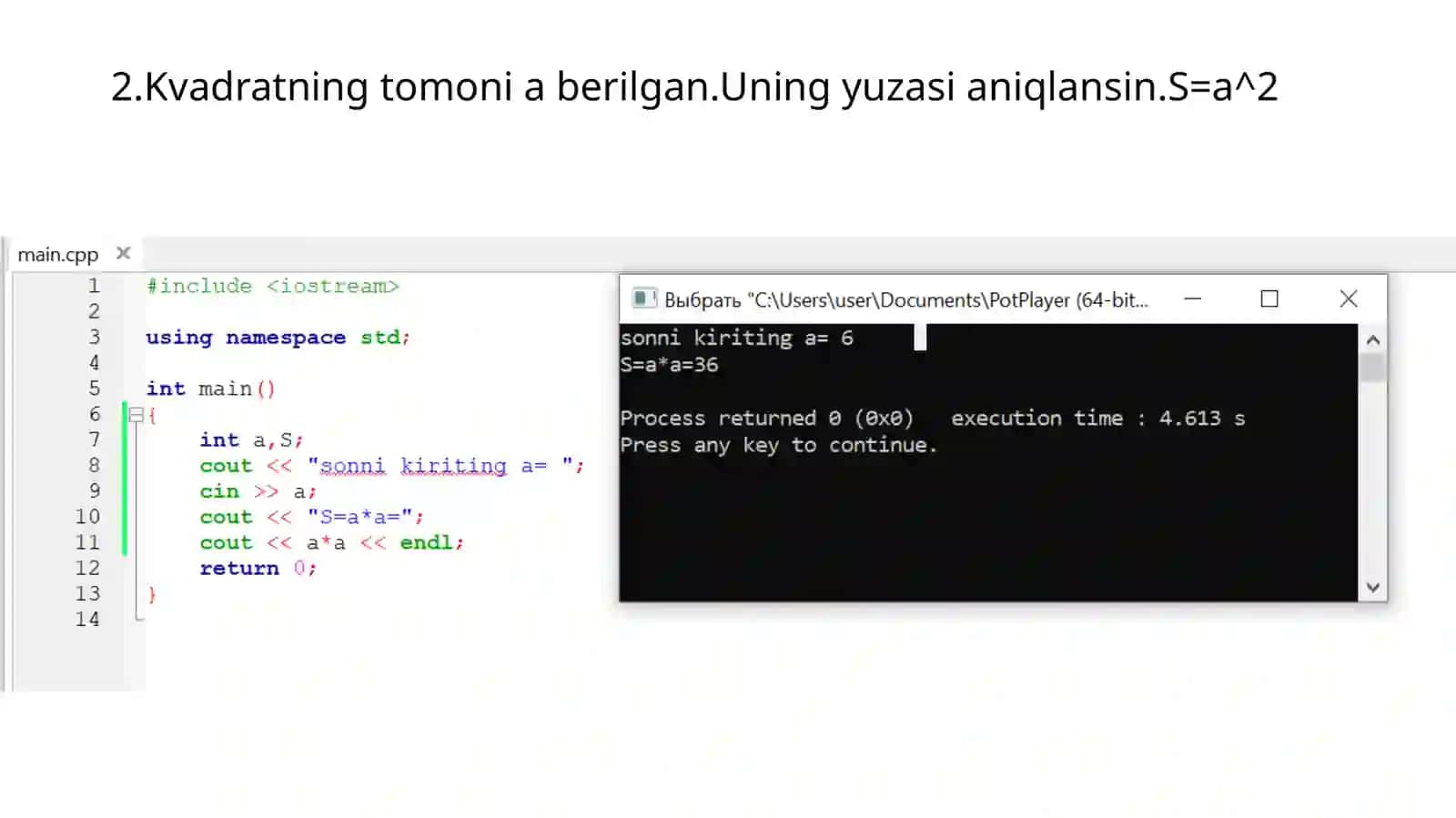 Kvadratning perimetri va yuzasi 2