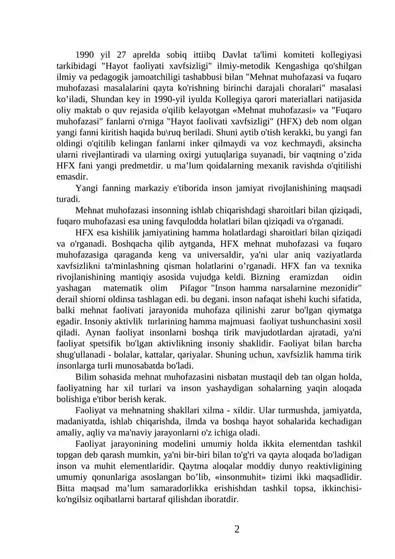 Hayot faoliyati xavfsizligi 2