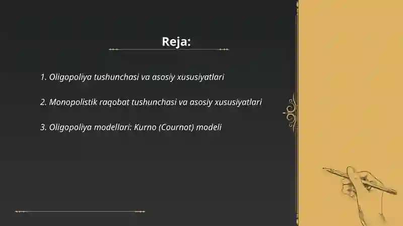 Oligopoliya va monopolistik raqobat 2