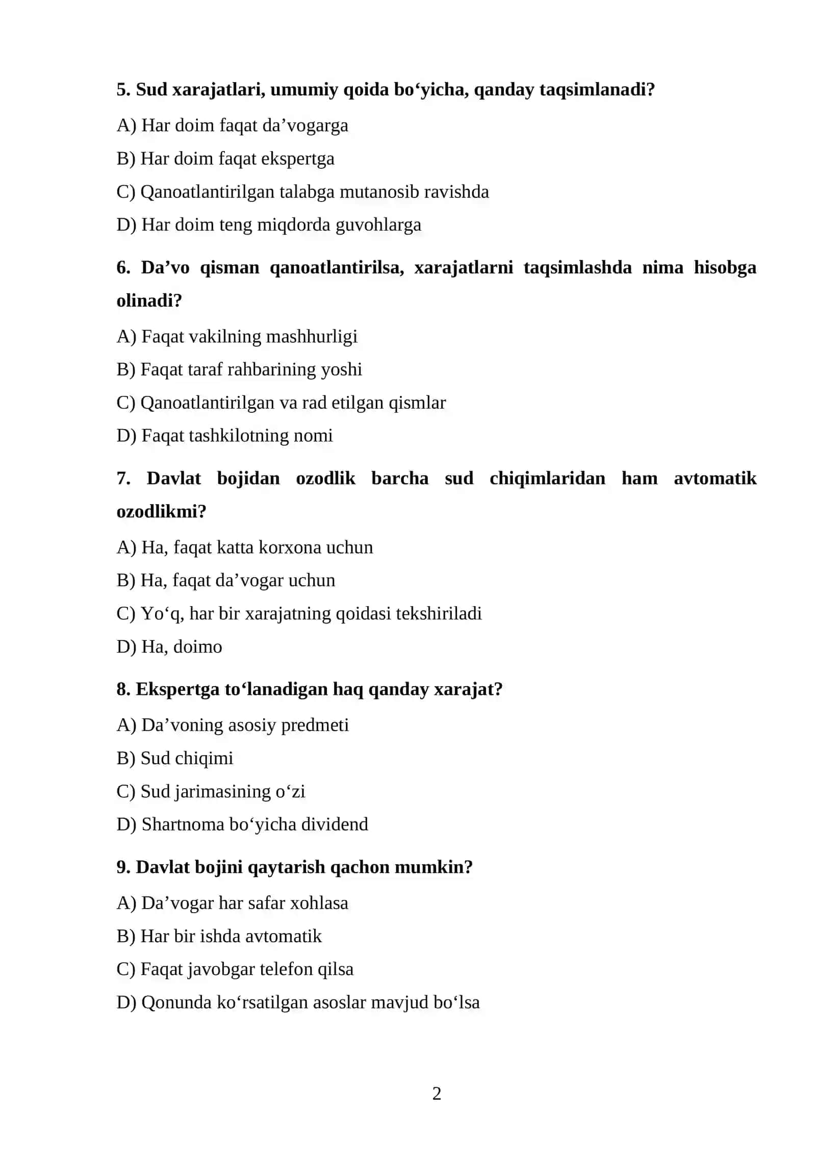 Sud xarajatlari TEST. 2