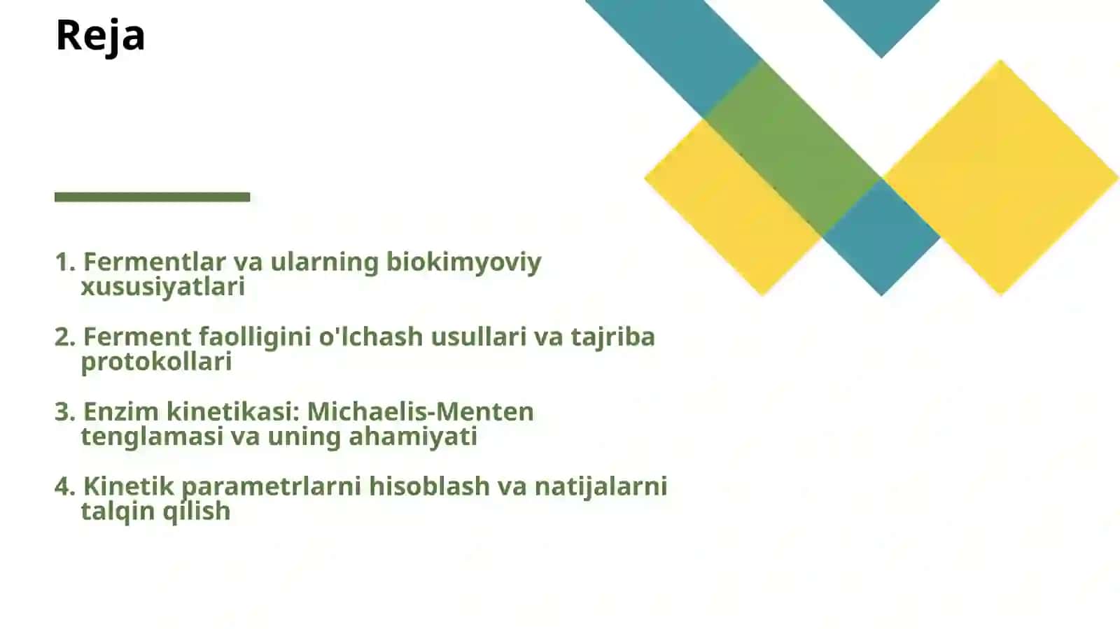 FERMENTLAR FAOLLIGINI ANIQLASH VA KINETIK PARAMETRLARINI HISOBLASH 2
