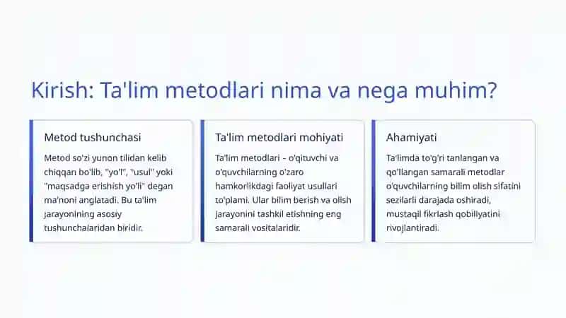 Ta'lim Metodlari va Ular Tasnifi 2