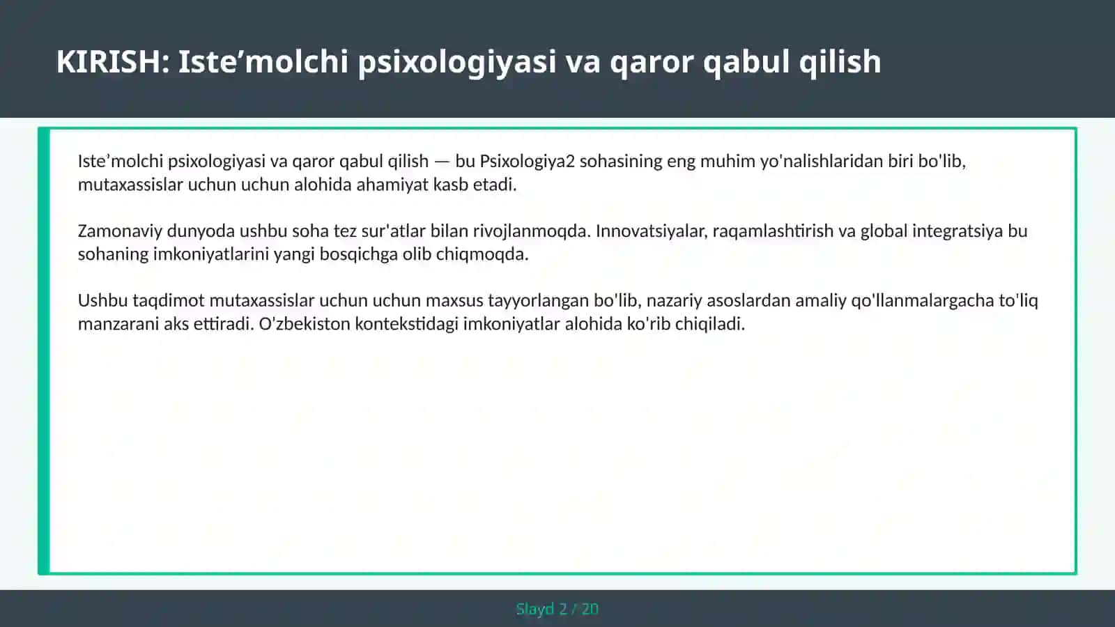 Isteʼmolchi psixologiyasi va qaror qabul qilish 2
