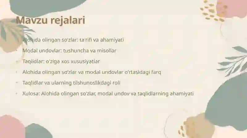 Alohida Olingan So'zlar.Modal undov va taqlidlar. 2