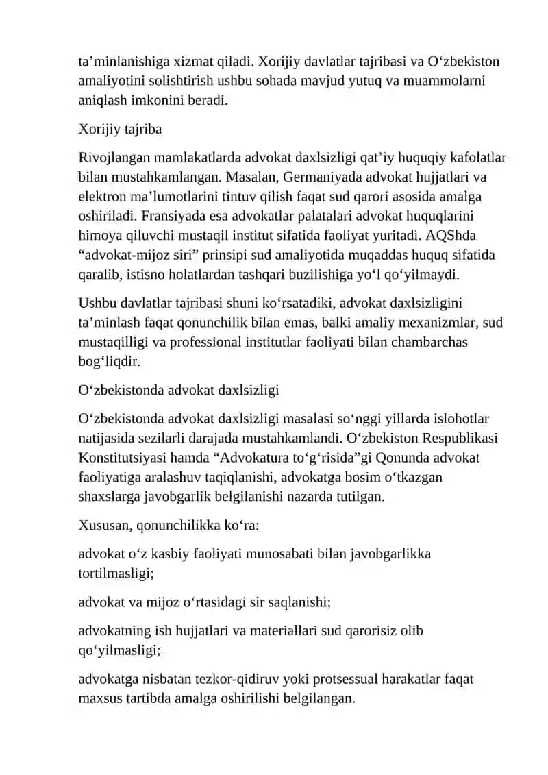 Advokatning daxlsizligi - huquqiy davlat poydevori 2