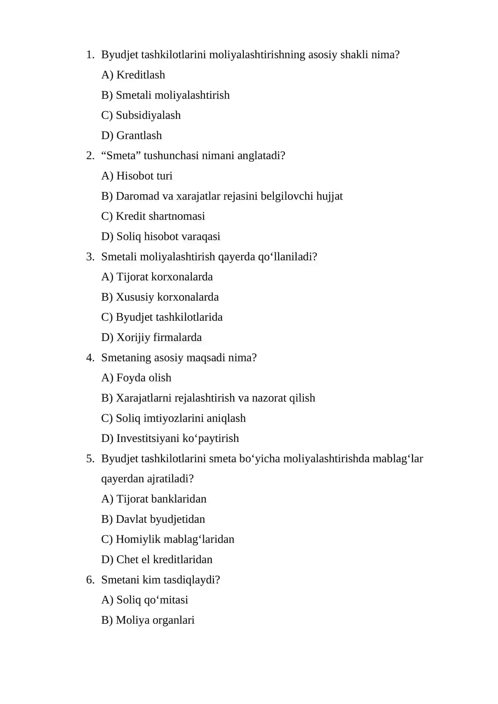 Byudjet tashkilotlarini smetali moliyalashtirish tartibi 2
