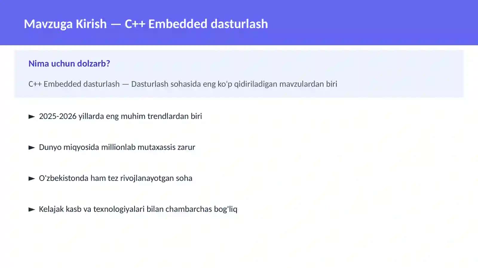 C++ Embedded dasturlash 2