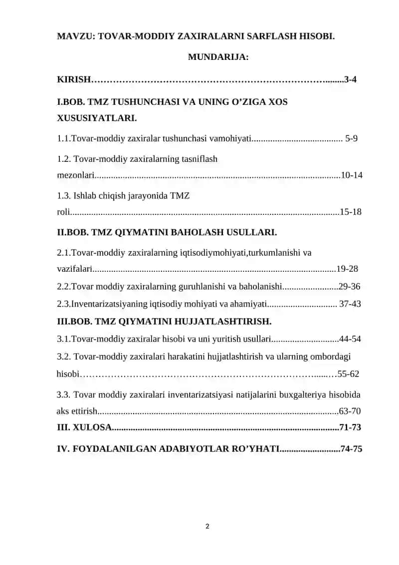 TOVAR-MODDIY ZAXIRALARNI SARFLASH HISOBI 2