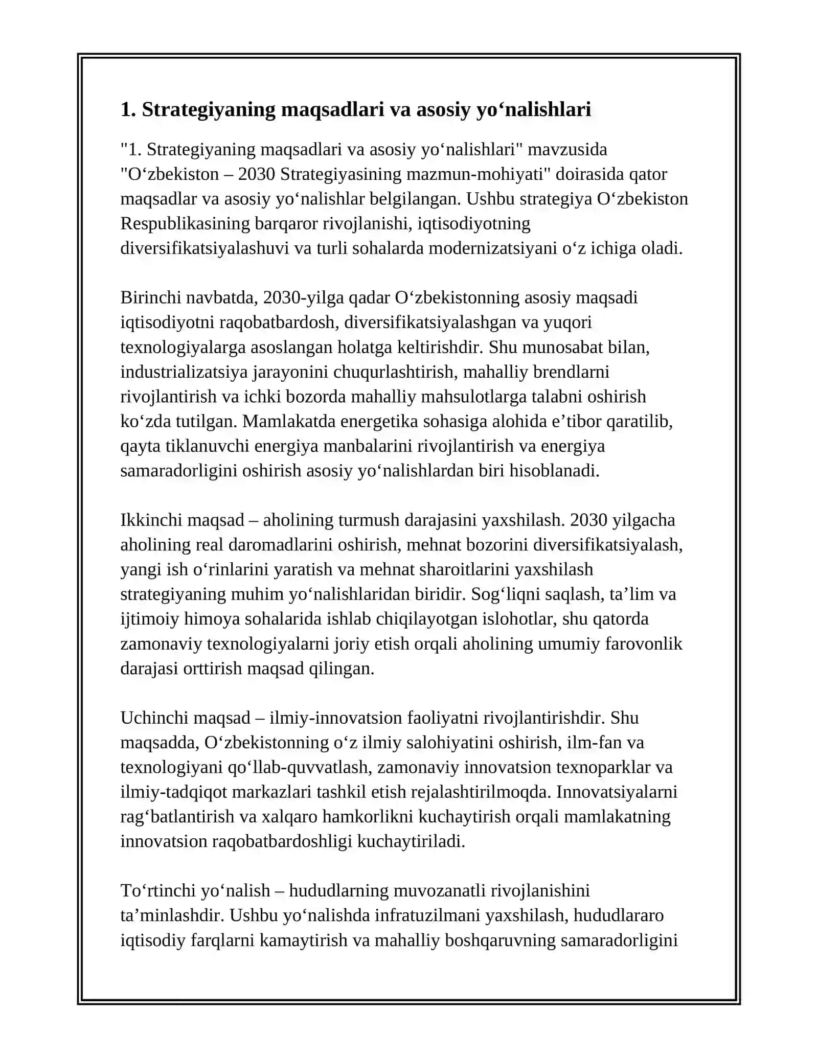 OʻZBEKISTON – 2030 STRATEGIYASINING MAZMUN-MOHIYATI 2