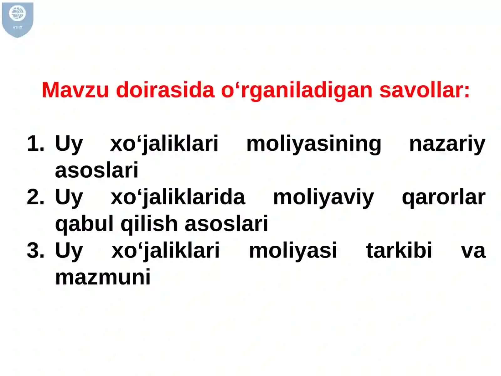 UY XO‘JALIKLARI MOLIYASI 2