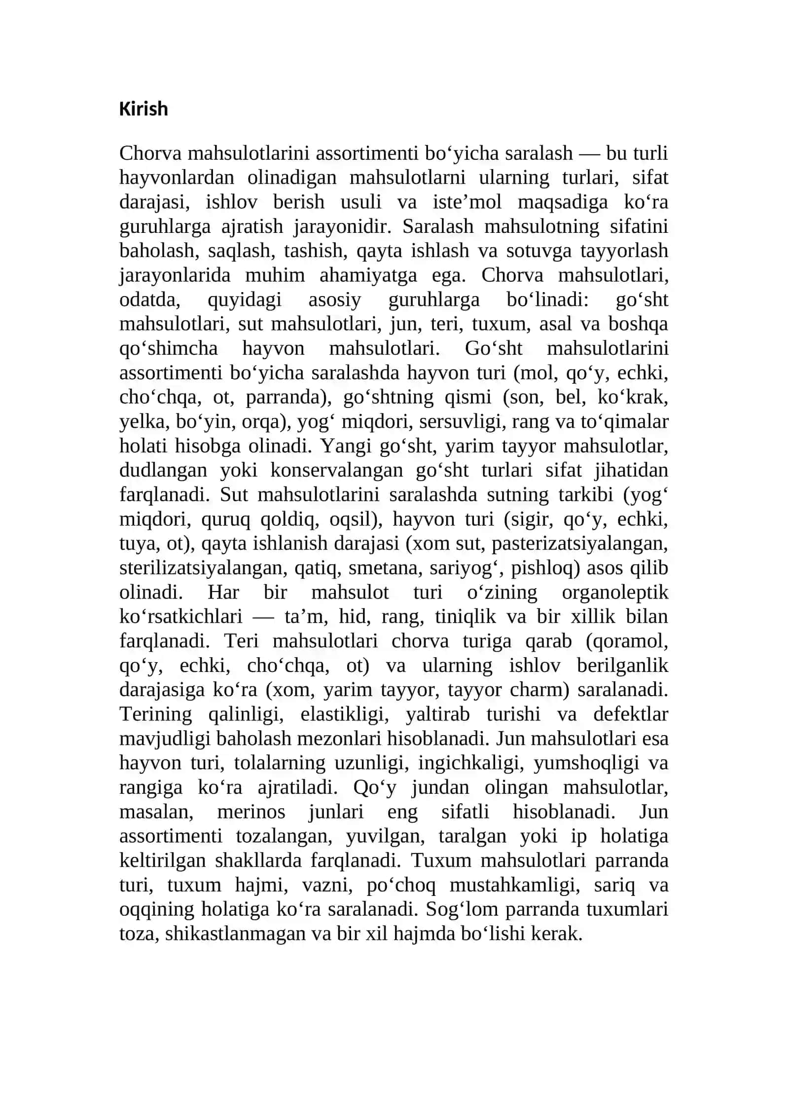 Chorva mahsulotlarini assortimenti bo‘yicha saralash 2