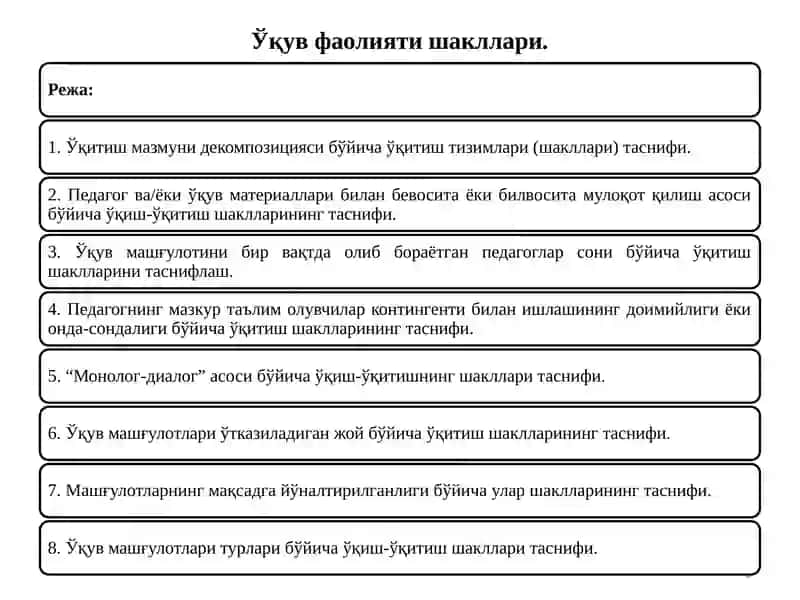 O’QUV FAOLIYATI SHAKILLARI 2