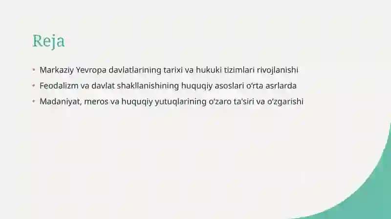 Markaziy Yevropa davlatlarining tarixi va hukuki tizimlari 2