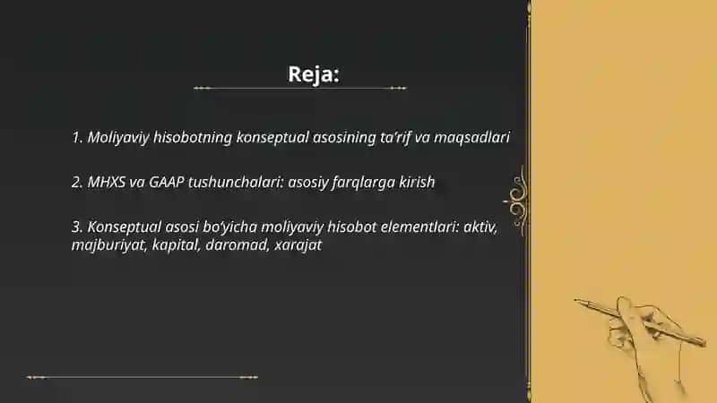 Moliyaviy hisobotning konseptual asosi va Mhxs 2