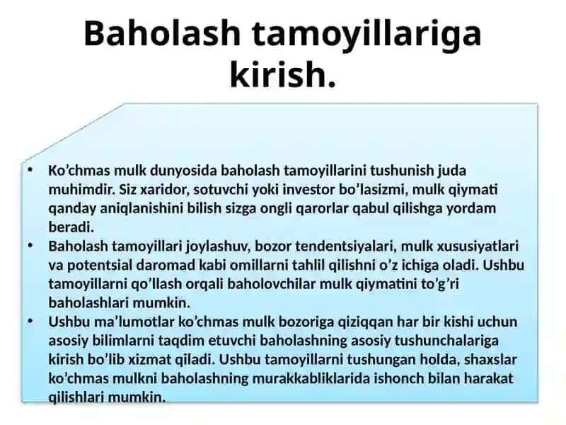 Mulkni baholash tamoyillari 2