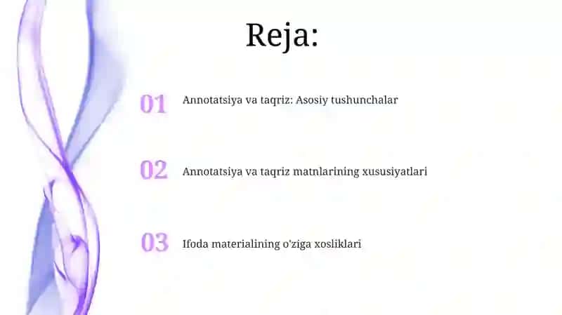 Annotatsiya va taqriz matnlari, ularda ifoda materialining xususiyatlari 2