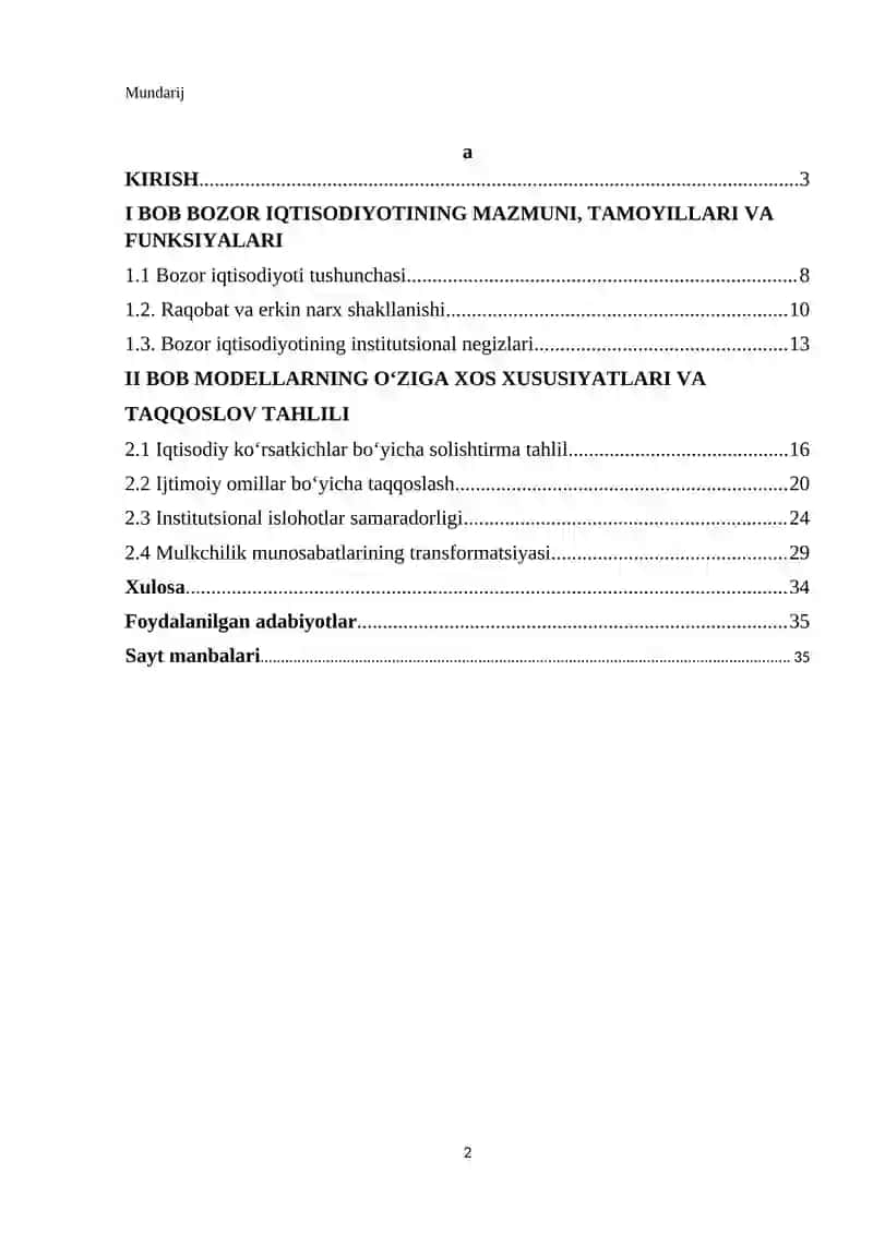 Bozor iqtisodiyotiga o’tishning andozalari va ularning o’ziga xos xususiyatlari 2