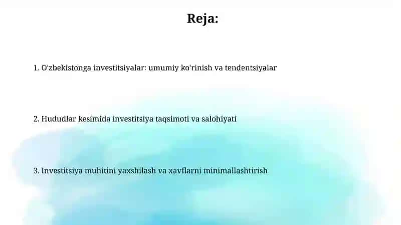 Investitsiyalar va ularninghududiytarkibi 2