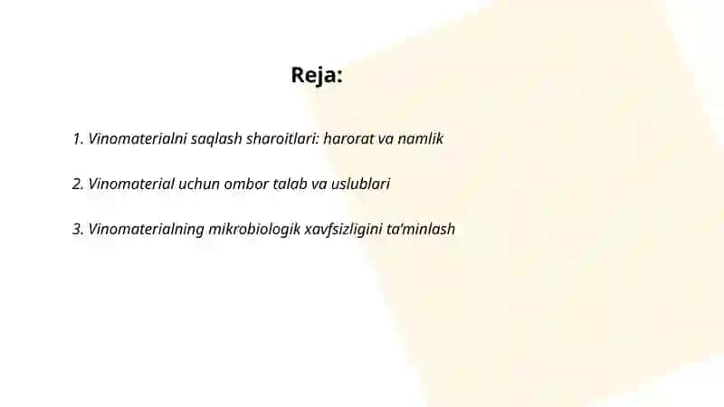 Vinomaterialni saqlash va tarkibini normallashtirish 2