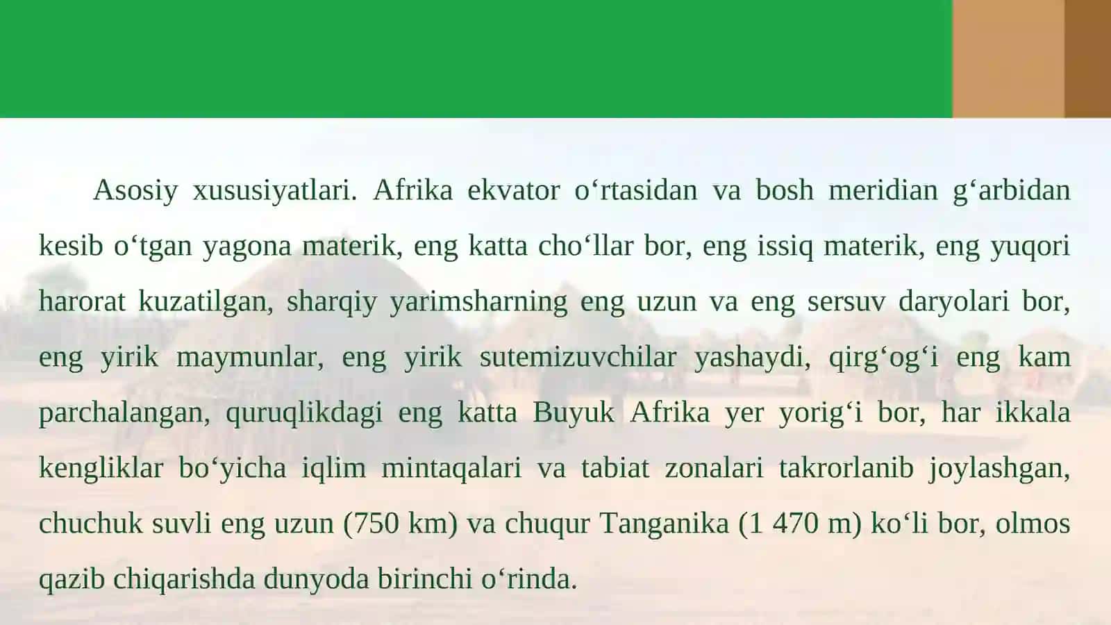 MATERIKLAR VA OKEANLAR TABIATI  AFRIKA 2