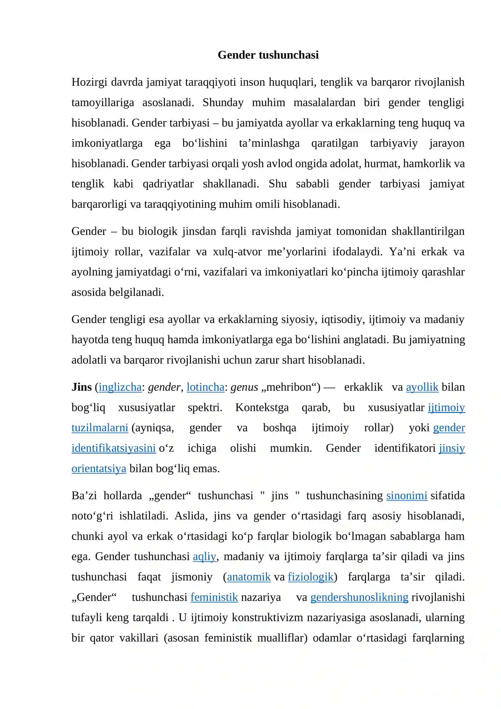 Gender tarbiyasi tenglik va barqarorlik omili sifatida 2