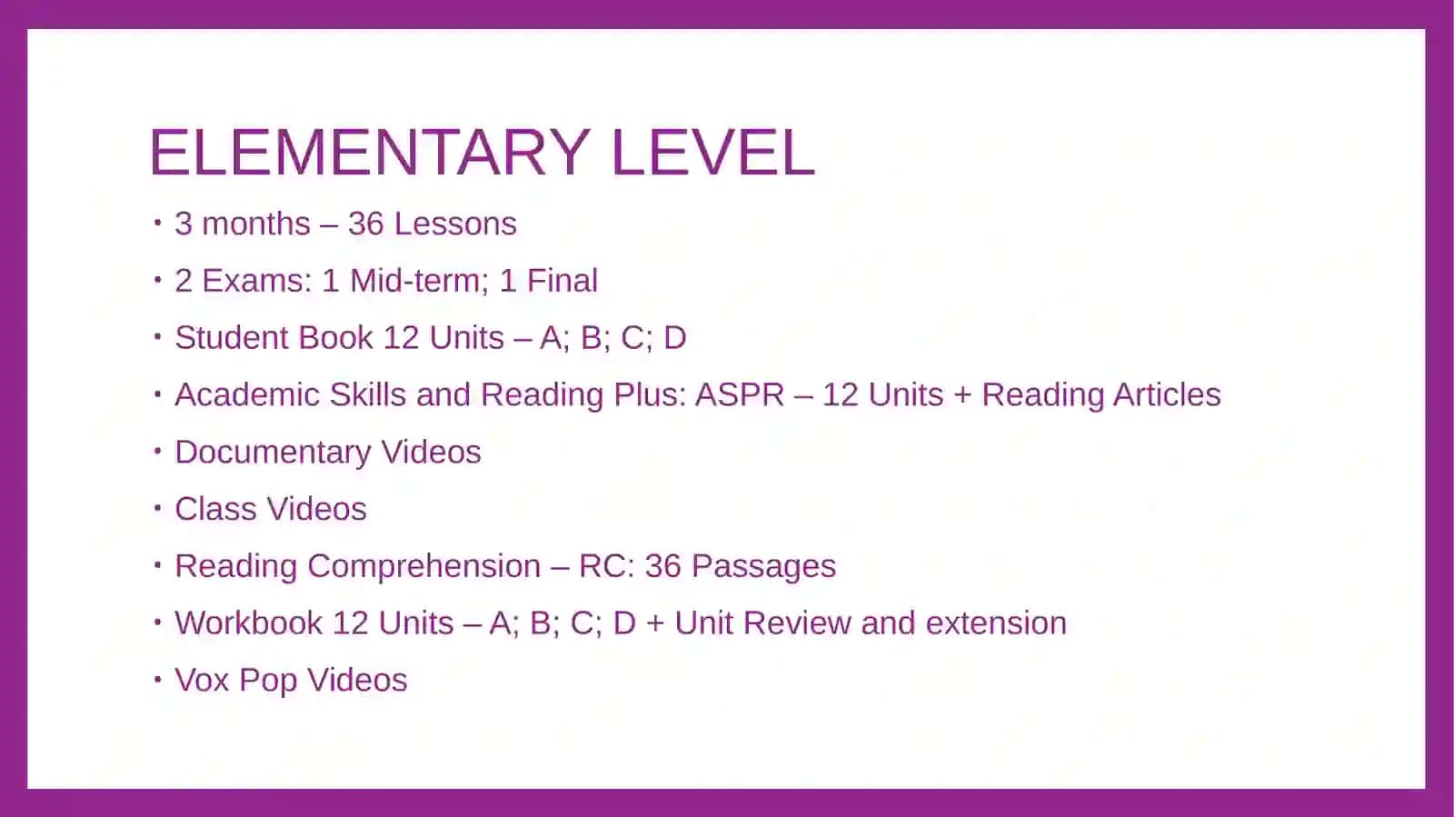 Introduction to Elementary; Unit 1A and 1B 2