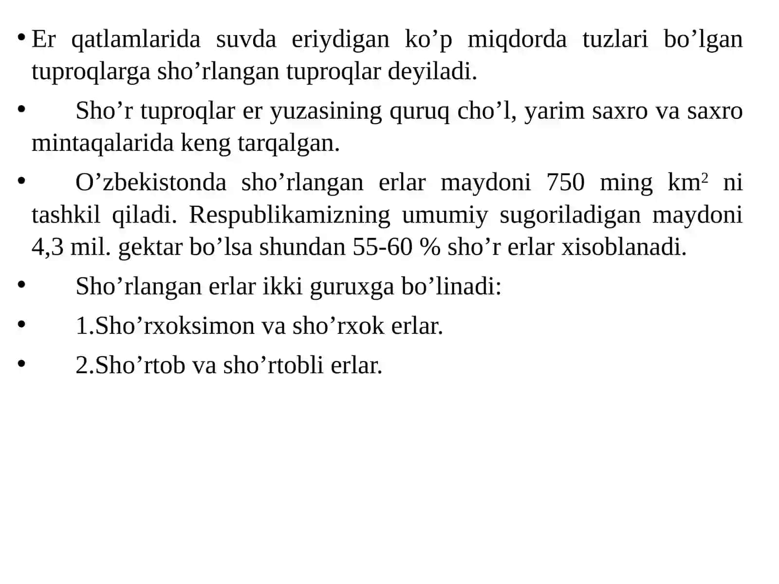 Sho’r tuproqlar va ularning turlari klassifikatsiyasi 2