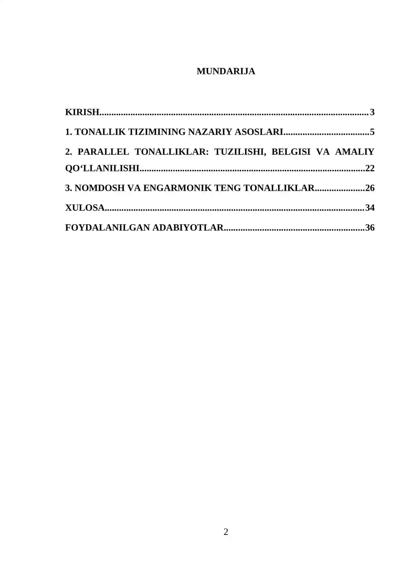 PARALLEL, NOMDOSH VA ENGARMONIK TENG TONALLIKLAR 2