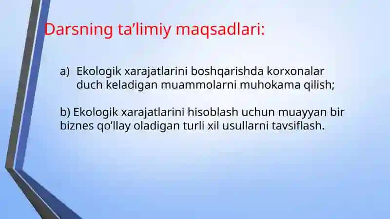 Ekologik xarajatlarni hisoblash 2