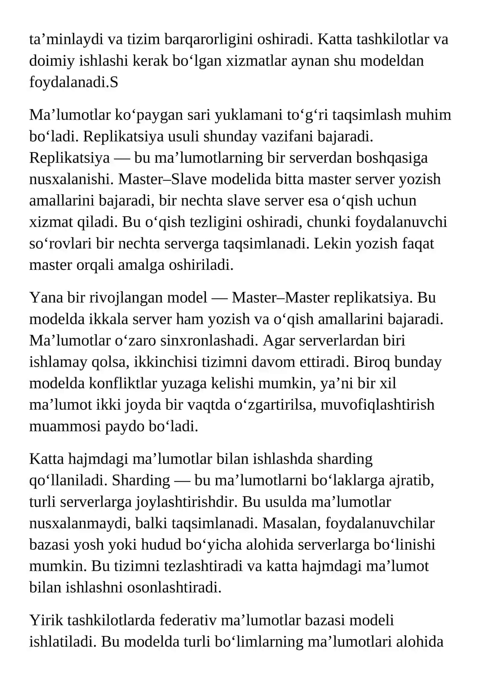 Ma’lumotlar bazasini server modellari – Dars matni 2