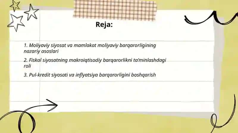 Molyaviy siyosat mamlakat molyaviy barqarorligining asosi sifatida 2