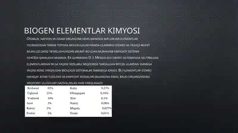 Biogen elementlar kimyosi 2