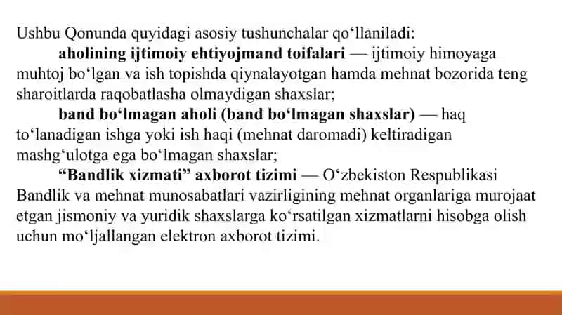 O‘zbekiston Respublikasining Aholi bandligi to‘g‘risidagi Qonuni 2