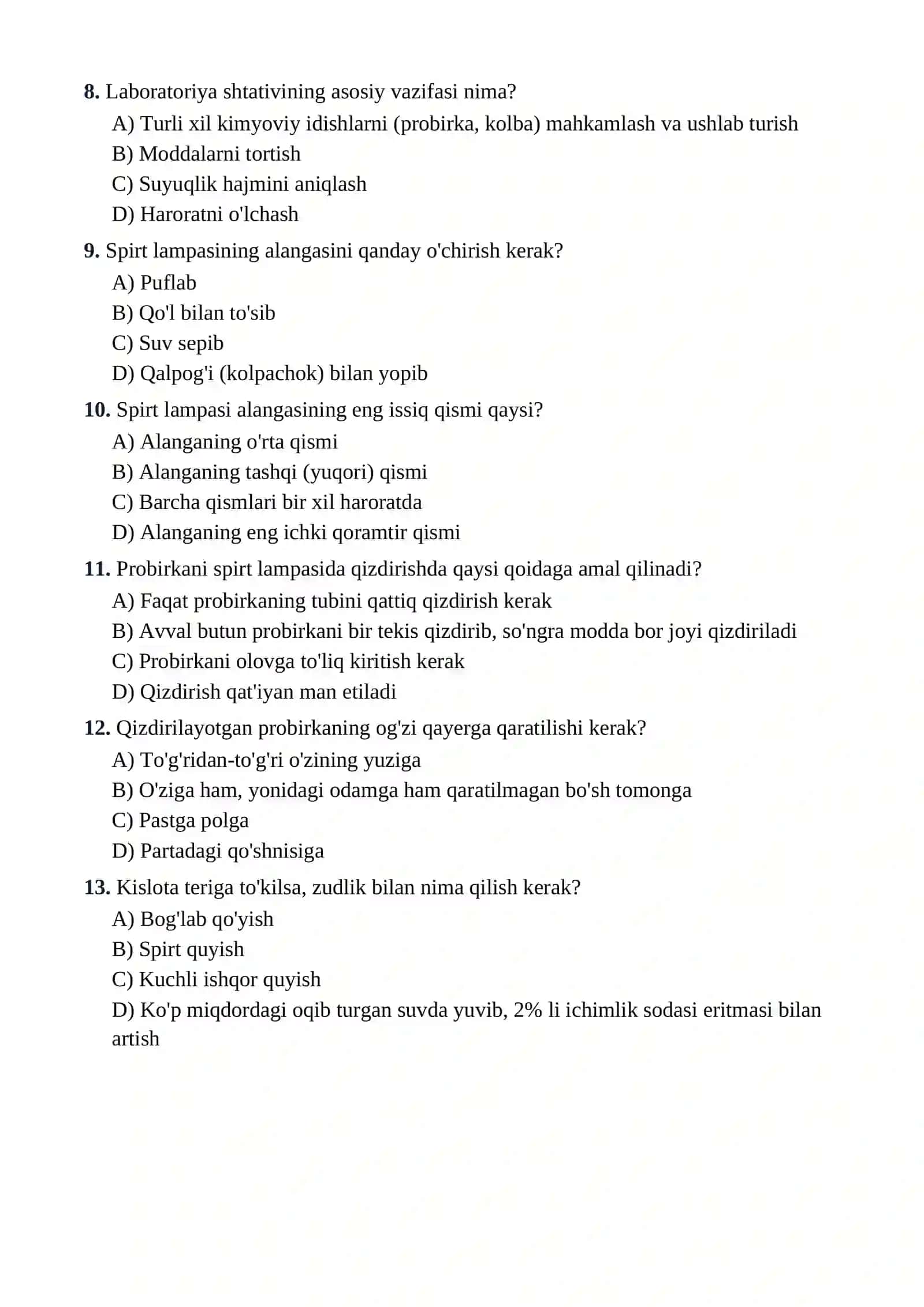 7-SINF KIMYO FANIDAN TESTLAR TO'PLAMI 2