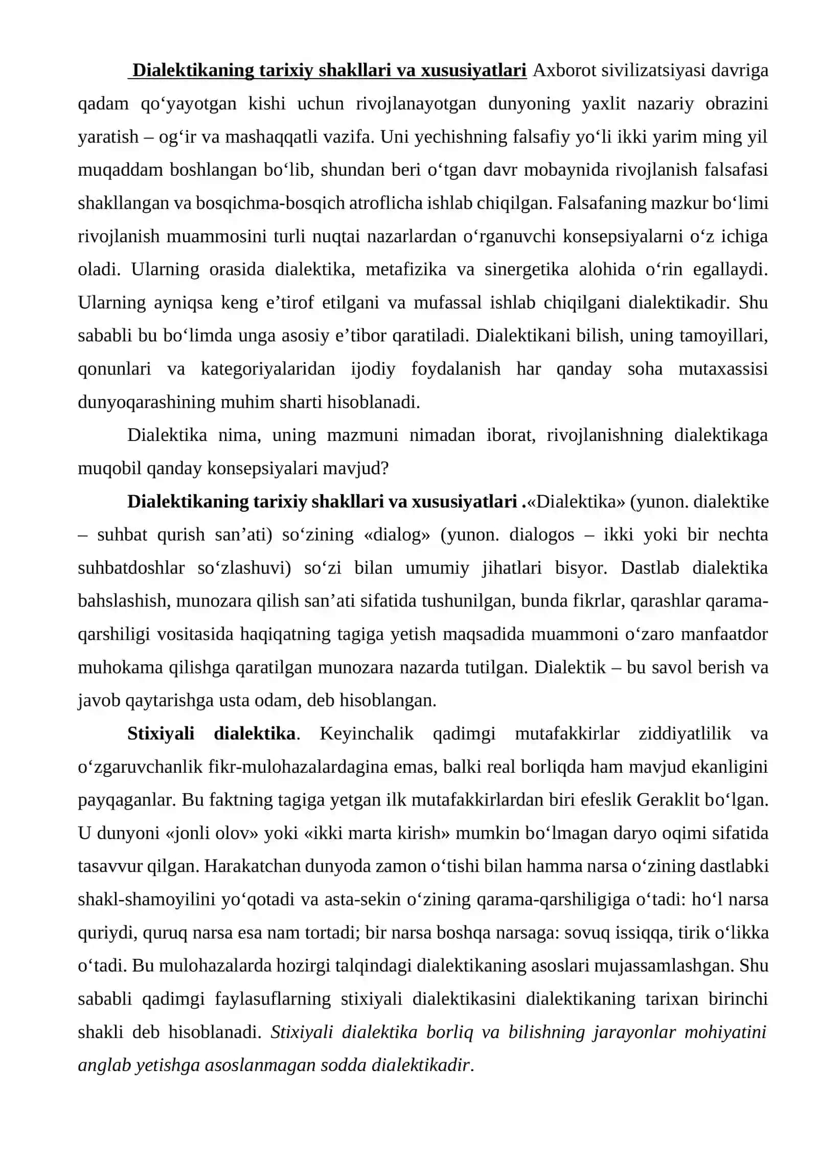 Dialektikaning tarixiy shakllari va xususiyatlari 2