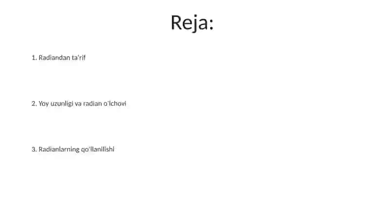 Burchakning radian õlchovi 2