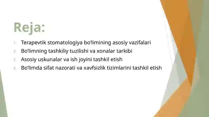 Terapevtik stomatologiya bo‘limini tashkil etish 2