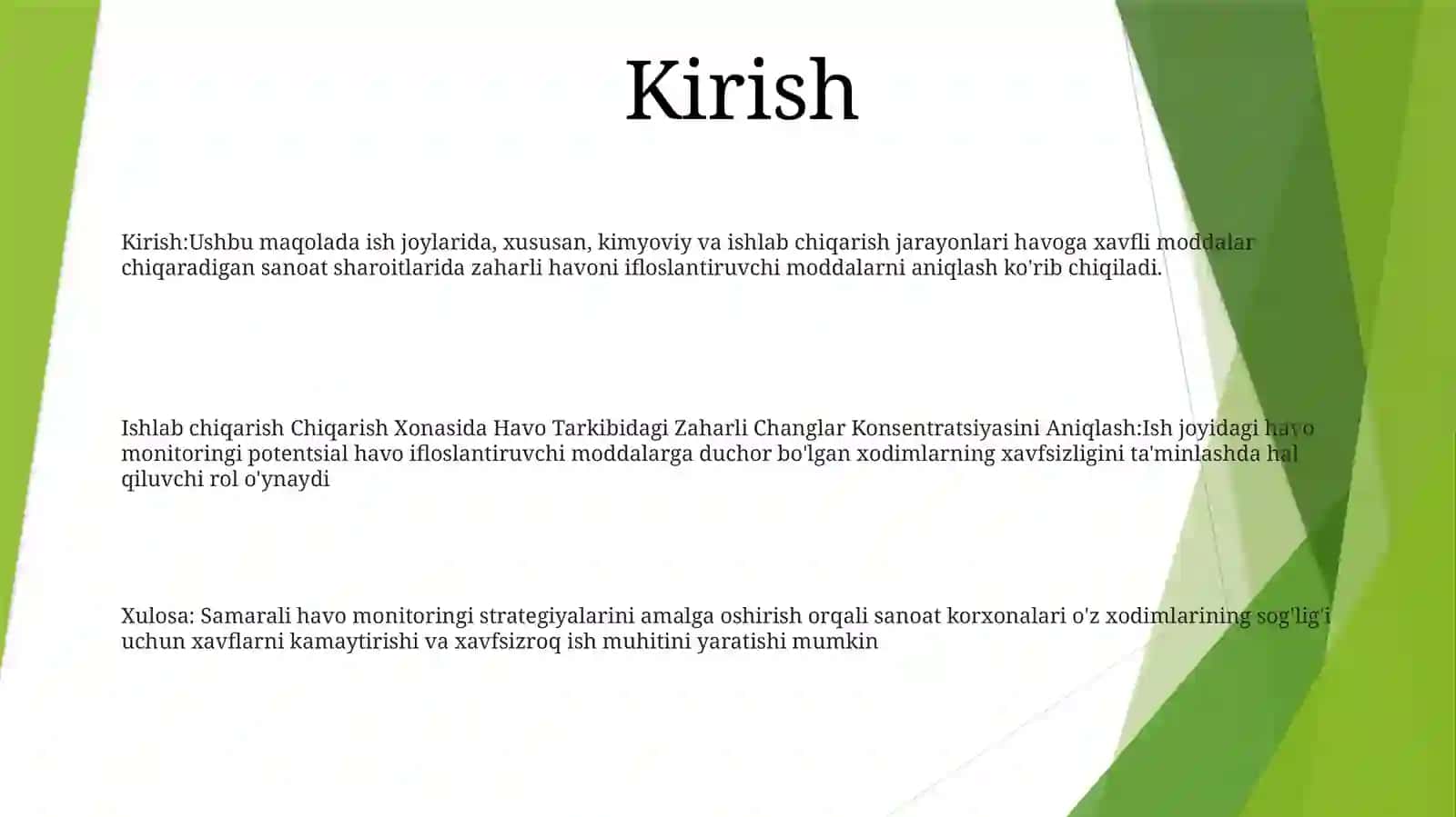 Havo Tarkibidagi Zaharli Changlar Konsentratsiyasini Aniqlash 2