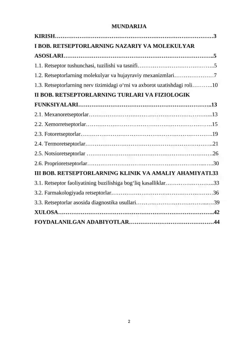 RETSEPTORLAR TURLARI VA ULARNING FUNKSIYALARI 2