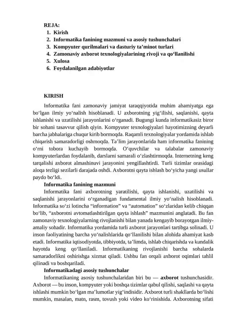 INFORMATIKA FANI MAVZUSIDA 2