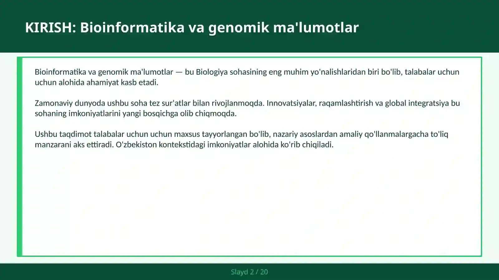 BIOINFORMATIKA VA GENOMIK MA'LUMOTLAR 2