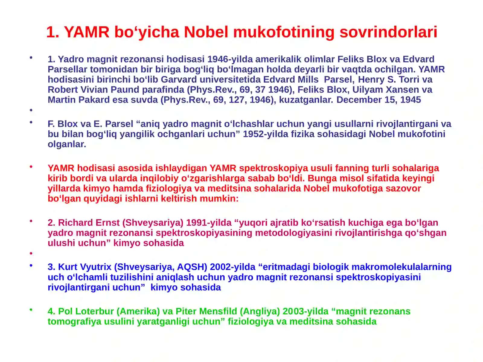 Yadro magnit rezonansi (YAMR) spektroskopiyasi 2