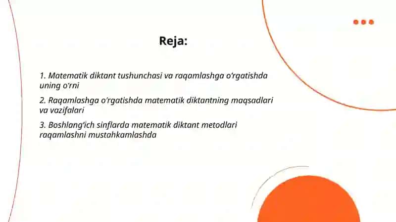 Matematik diktantning raqamlashga oʻrgatilishi 2