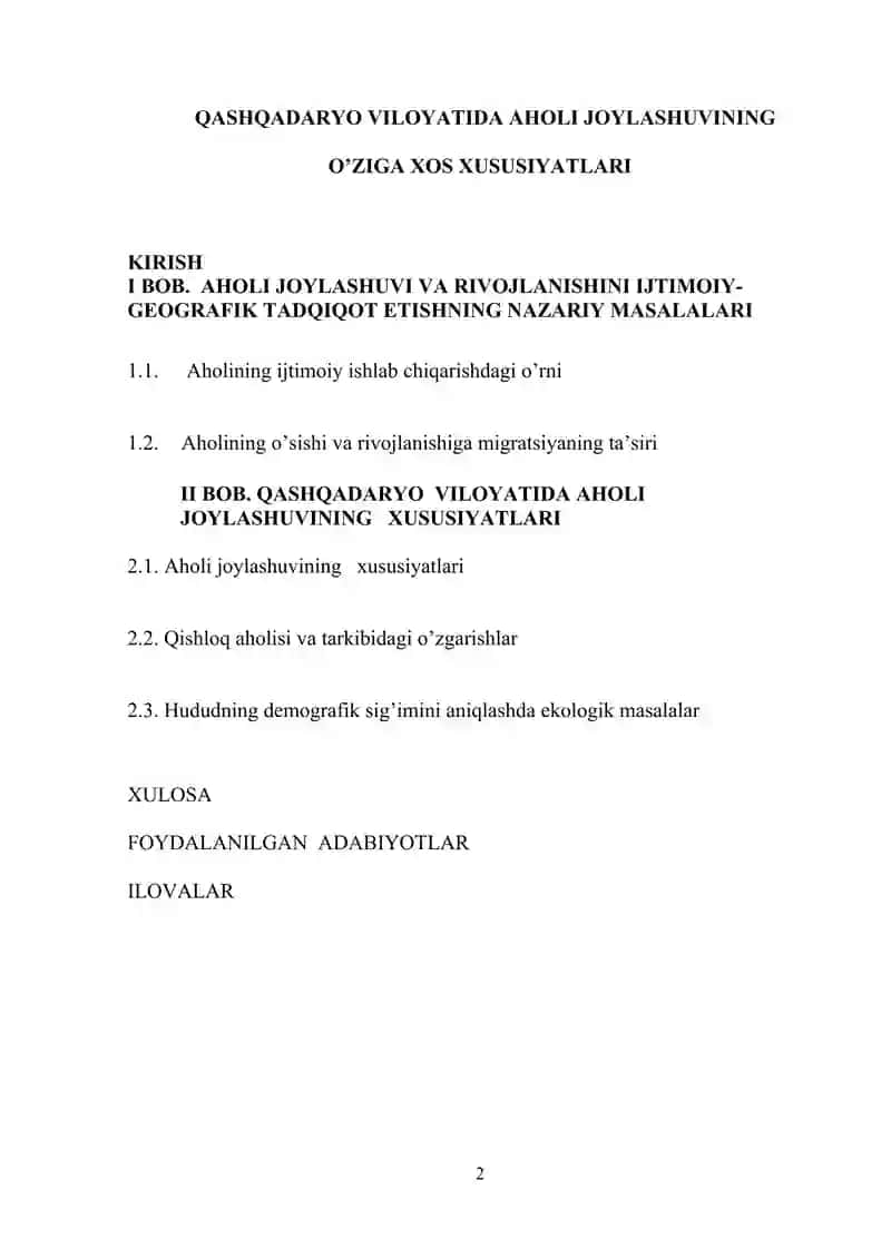 QASHQADARYO VILOYATIDA AHOLI JOYLASHUVINING O’ZIGA XOS XUSUSIYATLARI 2