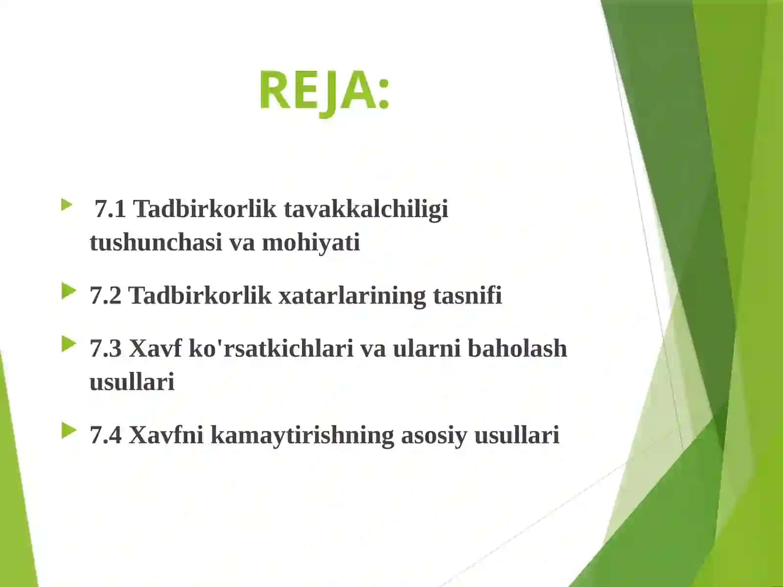 Biznesda risklarni boshqarish. 2