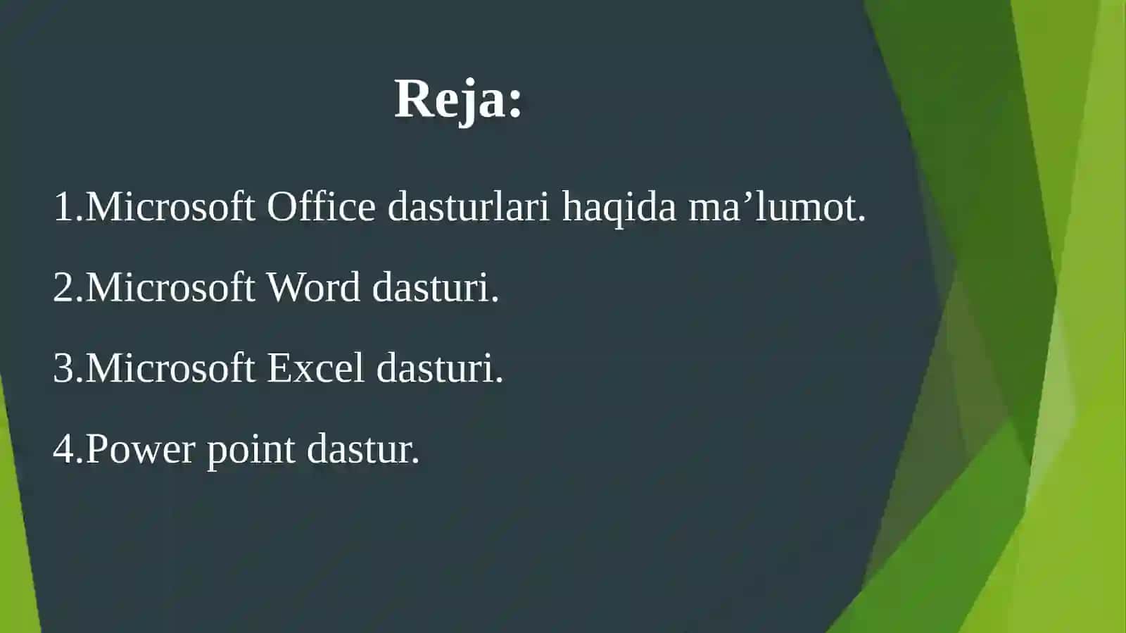 Boshlang`ich sinflarda microsoft Office dasturlaridan foydalanish. 2